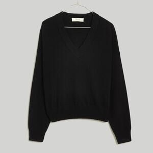 NWT Madewell‎ (Re)sponsible 100% Cashmere V-Neck Sweater XS Black Long sleeve